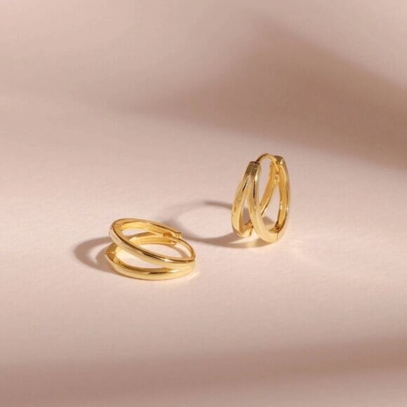 Double Huggie Earrings Gold Double Huggies Perfect Everyday Earrings for Her - Picture 3 of 8